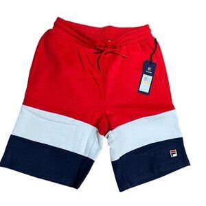 Fila Men's Small Alanzo Shorts Drawstring Pockets Red White Blue Fleece NWT